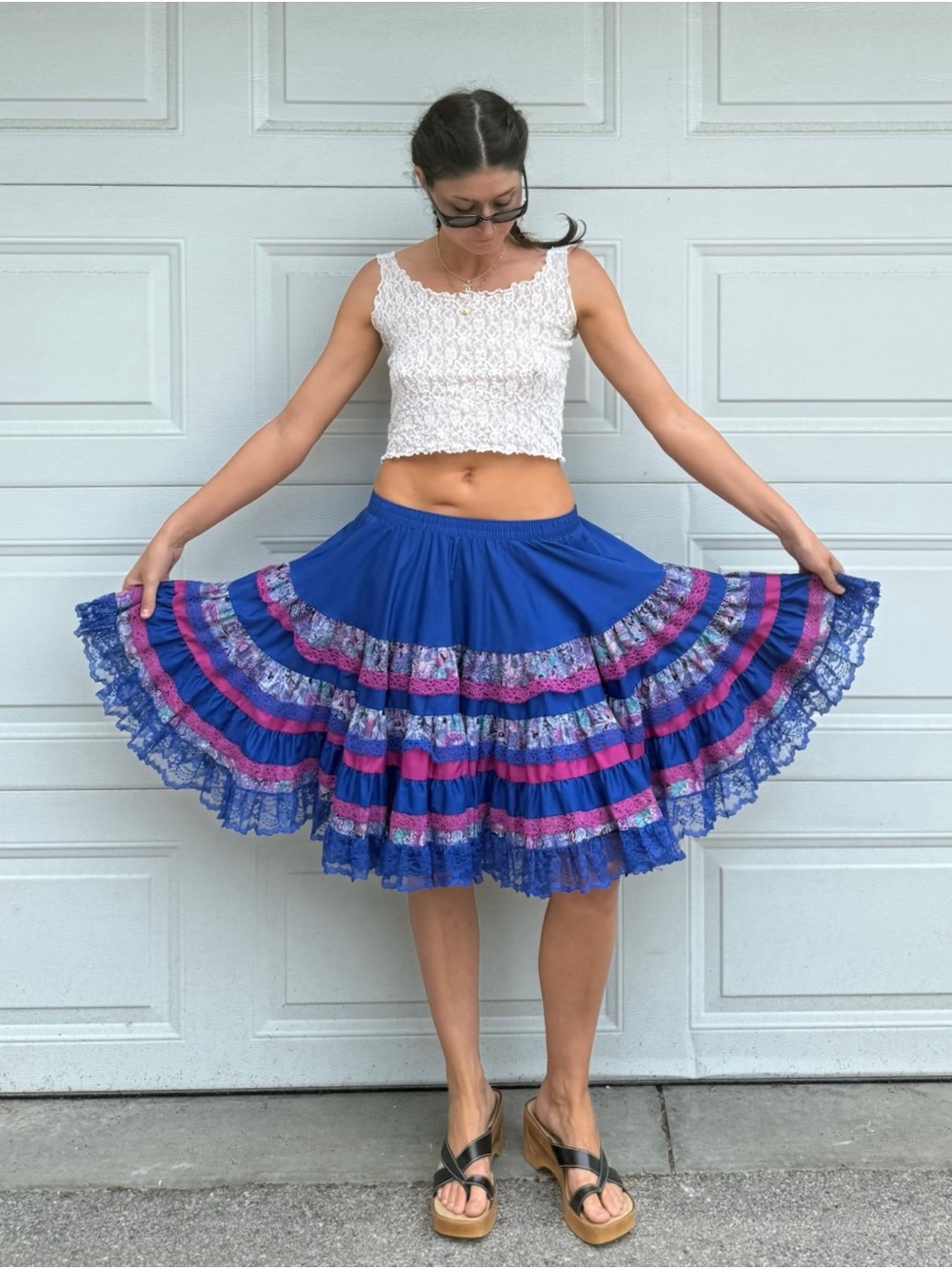 Vintage Rodeo Full Circle Skirt Rockabilly Country Western Blue Square Dance